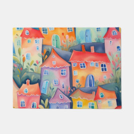 Weiche pastellfarbene kleine Häuser in friedlicher Fußmatte