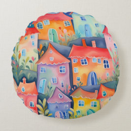 Weiche pastellfarbene kleine Häuser in friedlicher Rundes Kissen