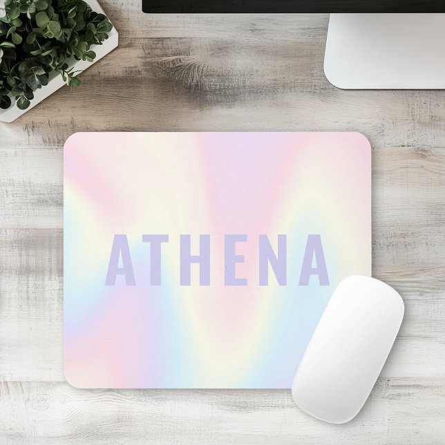 Weiche pastellfarbene Regenbogenbezeichnung modern Mousepad (Soft pastel rainbow name trendy modern minimal mouse pad)
