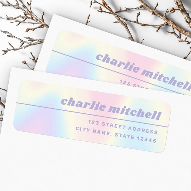 Weiche pastellfarbene Regenbogenretro-Schriftart t (Soft pastel rainbow retro font trendy return label)