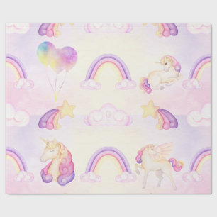 Weiche, pastellfarbene Regenbows Unicorns Wolken u Geschenkpapier