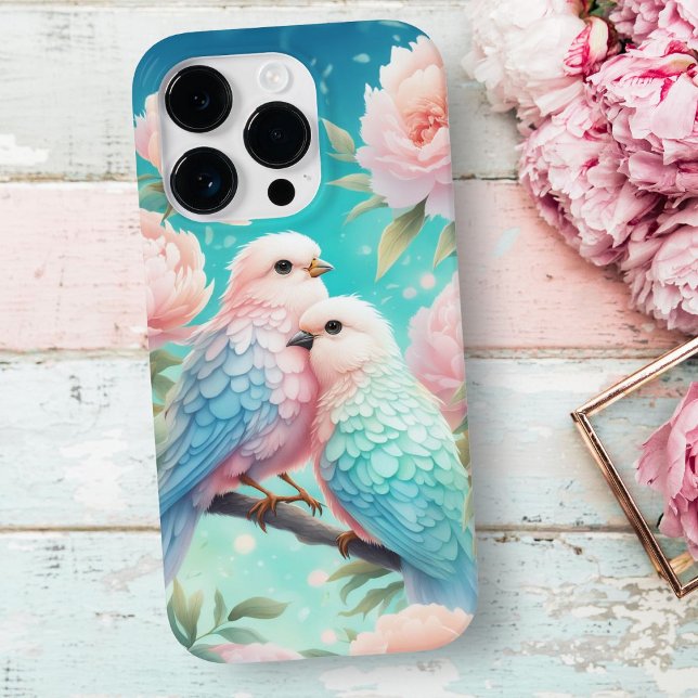 Weiche Pastellvögel mit Peongs Case-Mate iPhone Hülle (Embrace Elegance: Soft Pastel Song Birds & Peonies iPhone Case. Perfect Presents!)