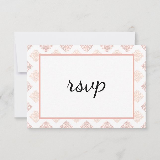 Weiche Peachy Blush Damask RSVP Karte (Vorderseite)