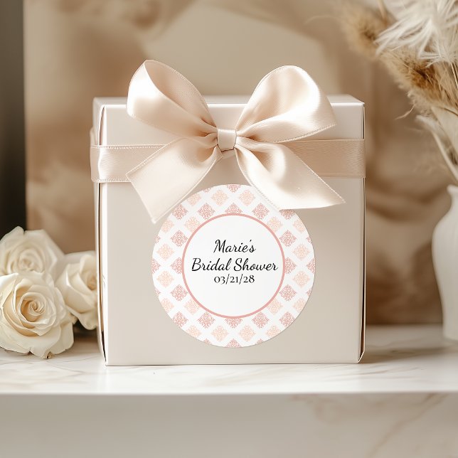 Weiche Peachy Blush Damask Runder Aufkleber (Von Creator hochgeladen)