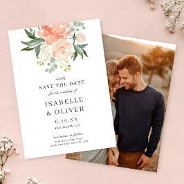 Weiche Pfirsich-Aquarell-Blumenhochzeit Save The Date