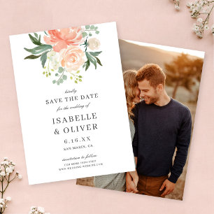 Weiche Pfirsich-Aquarell-Blumenhochzeit Save The Date