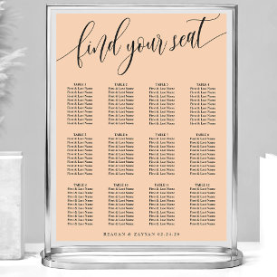 Weiche Pfirsich-Minimalist-Schrift Hochzeits-Sitzp Poster