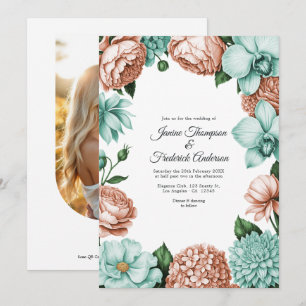 Weiche Pfirsich- und Minz-Aquarell-Blumenhochzeit Einladung
