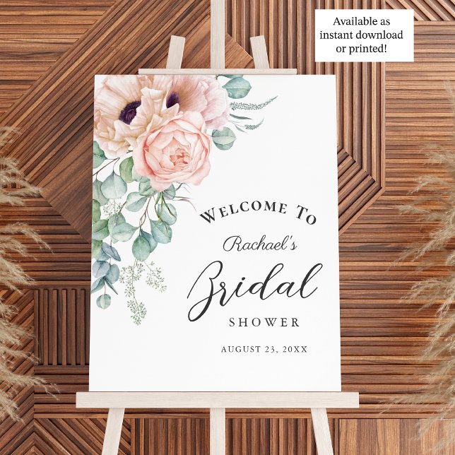 Weiche rosa Aquarell-Blumen Mädchen Brautparty Poster (Available in both printed and instant download digital formats!)