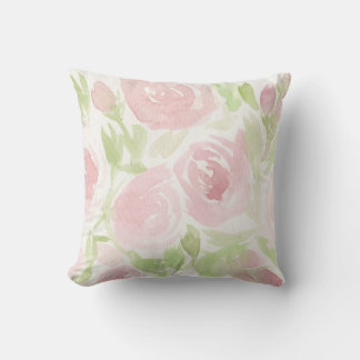 Weiche rosa Cottage-Stil-Aquarellrosen Kissen