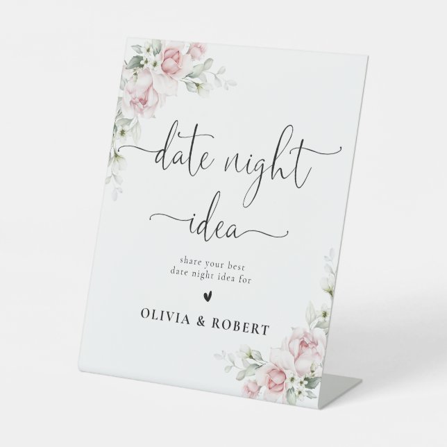 Weiche rosa florale Date-Night-Idee-Schilder Sockelschild (Vorderseite)