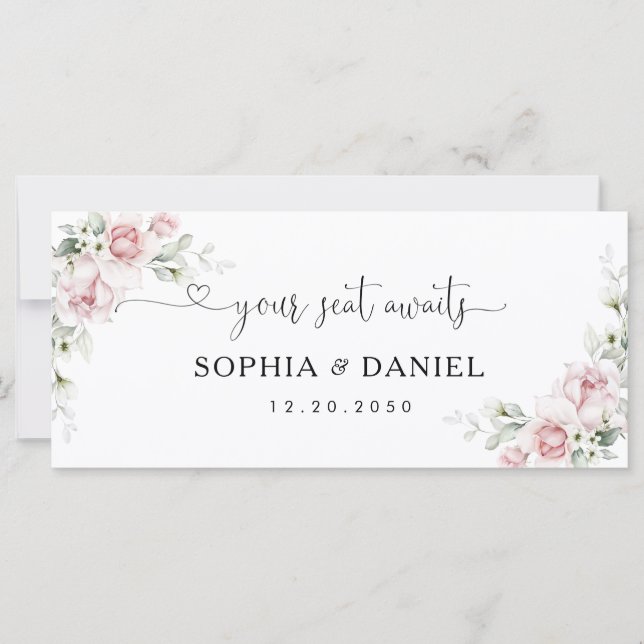 Weiche rosa florale Hochzeitstisch-Schild (Vorderseite)