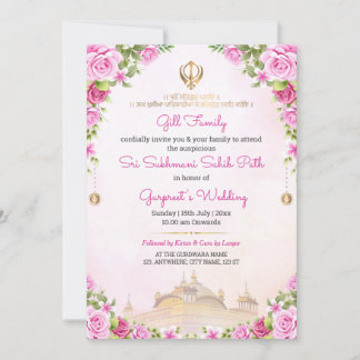 Weiche rosa florale Sukhmani Sahib Path Einladung