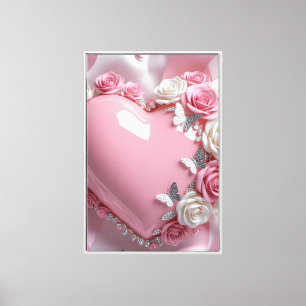 Weiche rosa Herz Rosen funkeln Butterflies Romanti Leinwanddruck