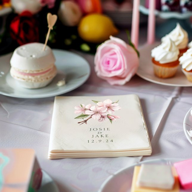 Weiche Rosa Kirschblüte Blume Hochzeitslippe Serviette (Pink cherry blossom flower wedding napkin)