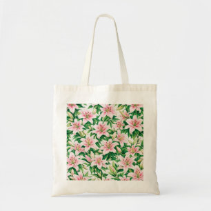 Weiche rosa Lilien Blumen Botanisches Muster Tragetasche