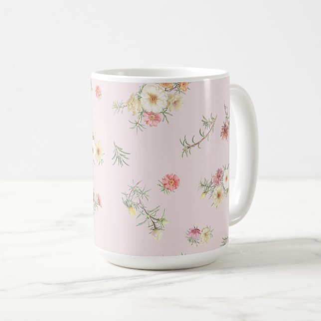 Weiche rosa Moosröschen-Aquarell-Blumen Kaffeetasse (VorderseiteRechts)