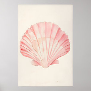 Weiche rosa Muschel Druck Wasserfarbe Küstenwand Poster