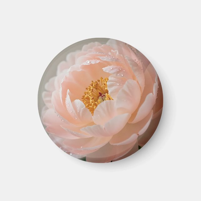 Weiche rosa Pfingstrose mit Tautropfen Magnet (Vorne)