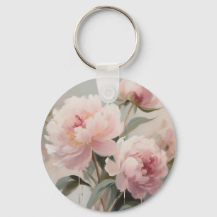 Weiche rosa Pfingstrosen Florale Kunst Schlüsselanhänger