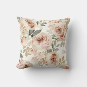 Weiche rosa Rosen Aquarell-Blumenprint Botanisch Kissen