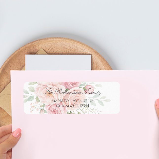 weiche rosa Rosen Blumen Rücksendeadressetikett  (Von Creator hochgeladen)