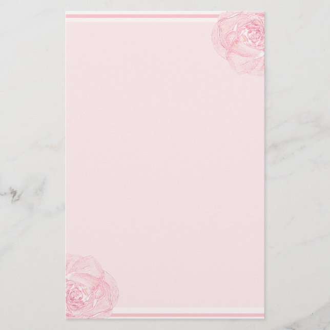 Weiche rosa Rosen-Grenze Briefpapier (Vorderseite)