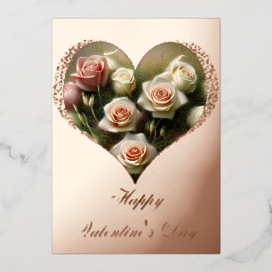 Weiche rosa Rosen Herz Bouquet Valentinstag Folien Feiertagskarte