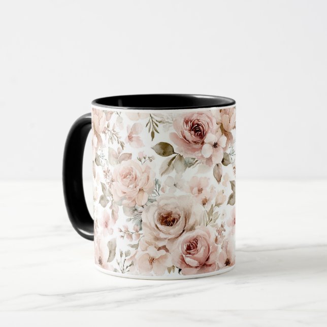 weiche rosa Rosen Tasse (Vorderseite Links)