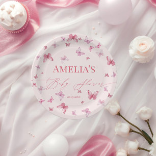 Weiche Rosa Schmetterling Baby Shower Tischwäsche Pappteller