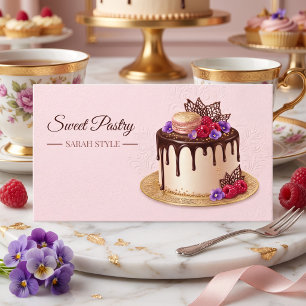 Weiche rosa Schokoladen-Drip-Cake & Bäckerei Visitenkarte
