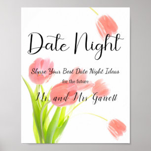 Weiche rosa Tulpen Paar Date Night Schild