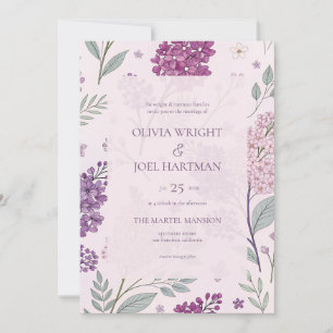 Weiche rosa und lila Flieder Hochzeit Einladung