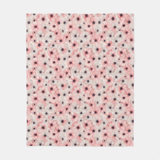 Weiche rosa und weiße Anemonenblüten Fleecedecke (Vorderseite)