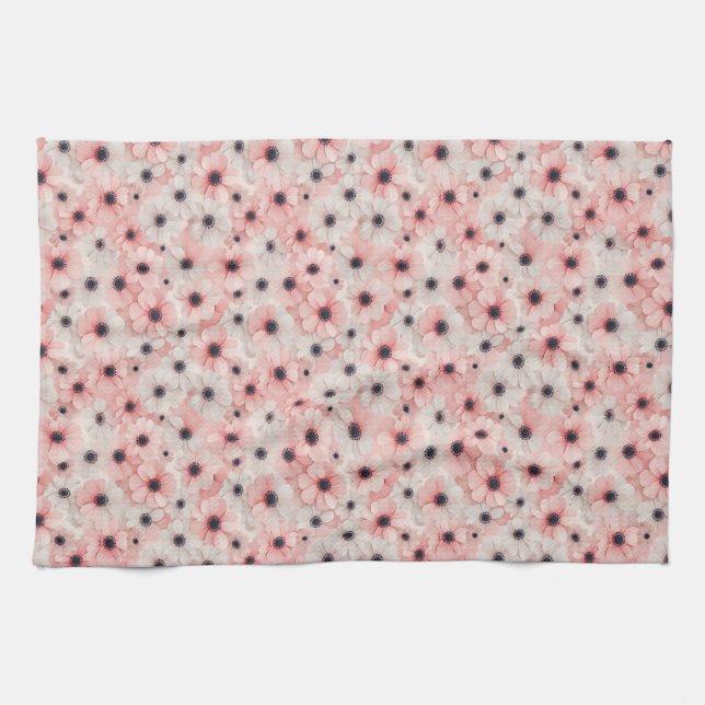 Weiche rosa und weiße Anemonenblüten Geschirrtuch (Horizontal)