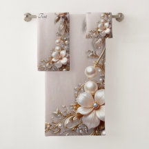 Weiche rosa und weiße Blumen Handtuch-Set