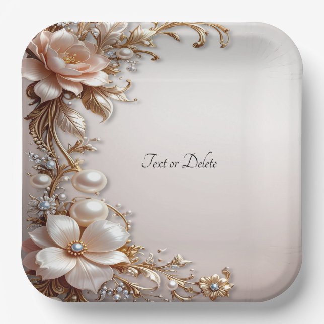 Weiche rosa und weiße Blumen Papierplatte Pappteller (Vorderseite)