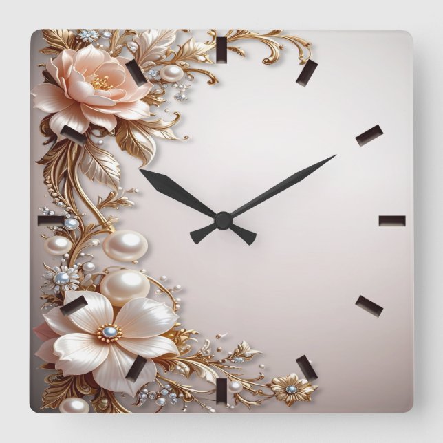 Weiche rosa und weiße Blumen Wanduhr (Vorderseite)