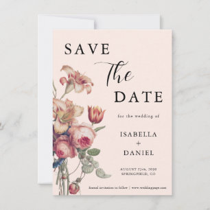 Weiche rosa Vintage-Blumenhochzeit Save The Date