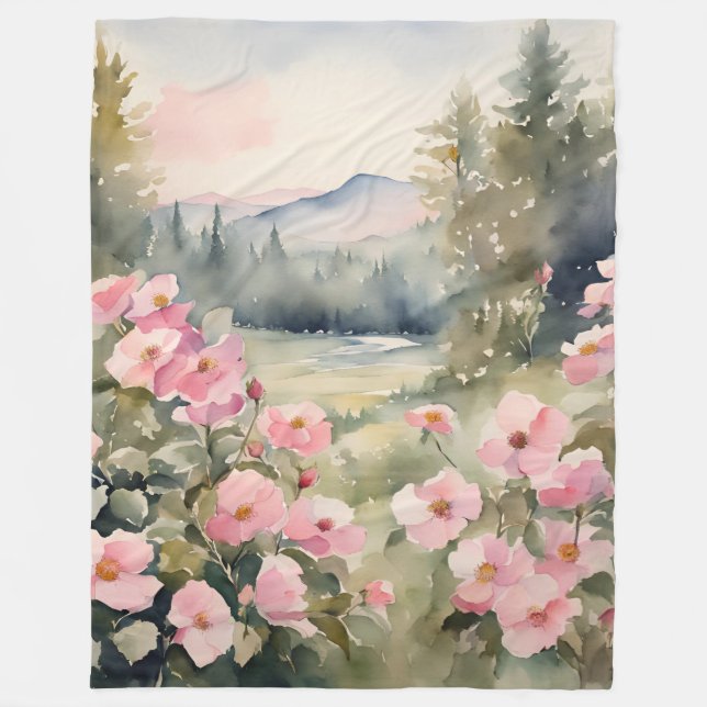 Weiche, rosa Wildblumen Rose Natur Fleecedecke (Vorderseite)