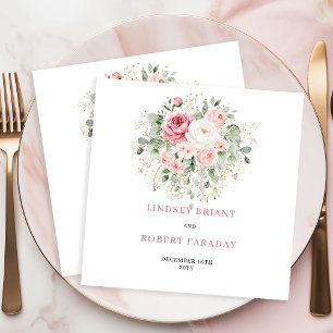 Weiche Rosé-Blumen-Eukalyptus-Gold-Hochzeitsservie Serviette