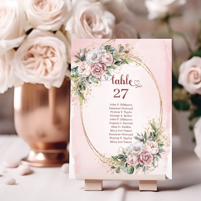 Weiche Rosé-Blumen-Grün-Gold-Tischnummern Tischnummer (Soft Blush Floral Greenery Gold Table Numbers)