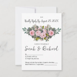 Weiche Rosé-Blumen-Hochzeit RSVP Karte