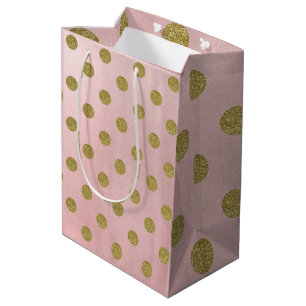 Weiche Rose Pink Gold Glitzer Glam Polka Dots Part Mittlere Geschenktüte
