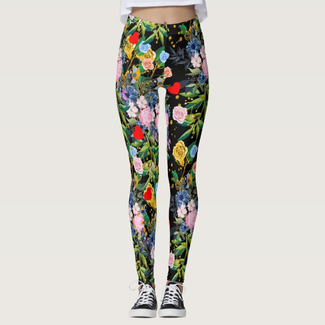 Weiche Rose, schwarzes Feld| Rose Leggings (Vorderseite)