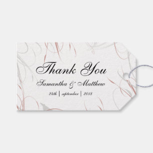 Weiche Rose und graue Schnörkel Hochzeit Geschenkanhänger