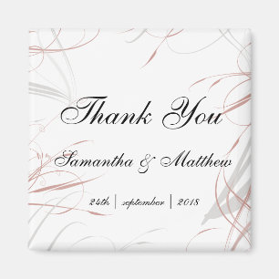 Weiche Rose und graue Schnörkel Hochzeit Magnet