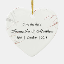 Weiche Rose und graue Schnörkel Save the Date Keramik Ornament