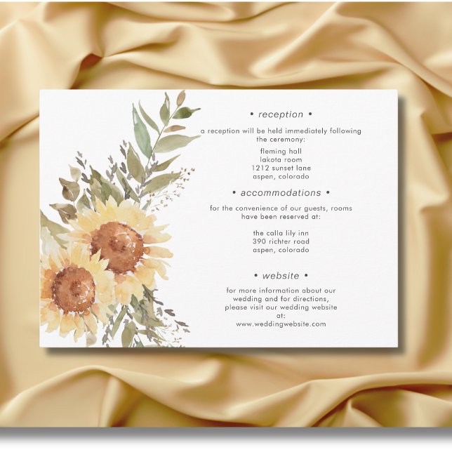 Weiche rustikale große Boho Sonnenblumen Hochzeits Begleitkarte (Soft Rustic Large Boho Sunflowers Wedding Details Enclosure Card)