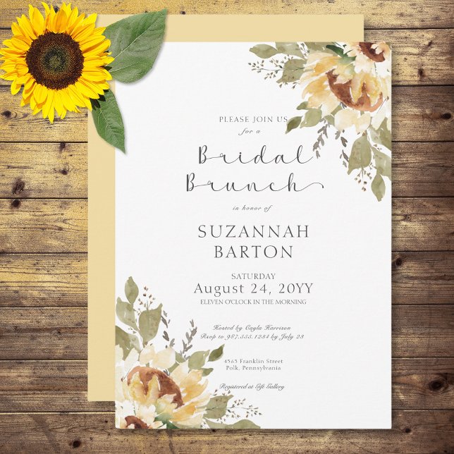 Weiche rustikale große gelbe Sonnenblumen Bridal B Einladung (Soft Rustic Large Yellow Sunflowers Bridal Brunch Invitation)
